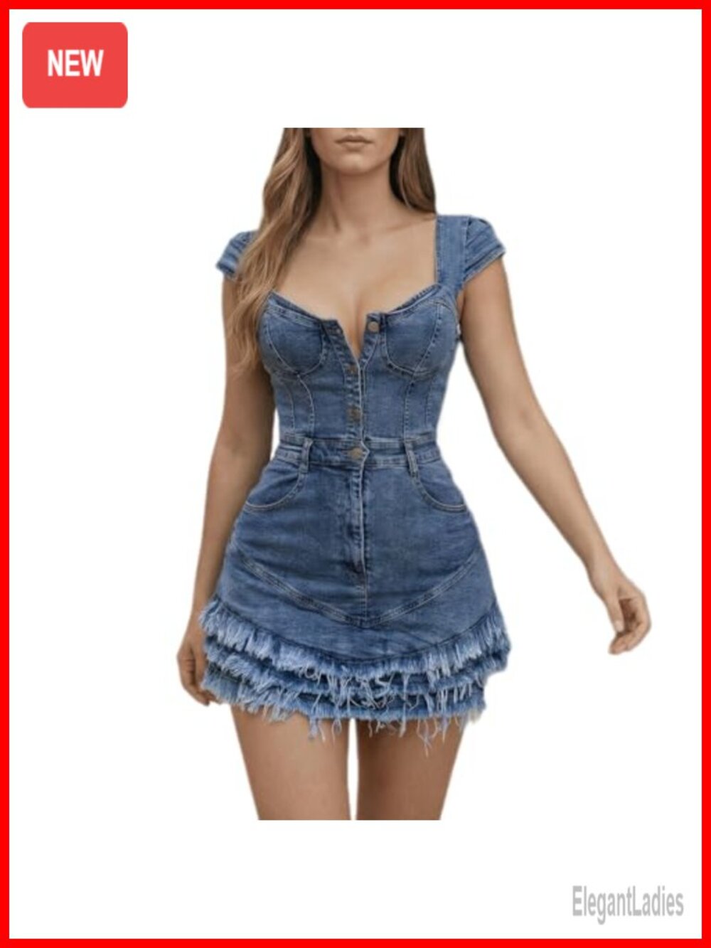 Denim Mini Dress V Neck Bodycon Button Down Short Sleeve Summer Casual